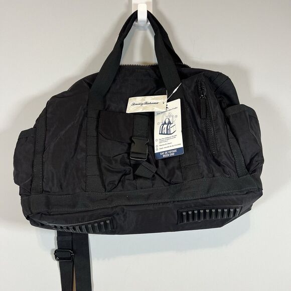 Tommy Bahama Black Duffel Bag NWTOn The Go Weekender Crossbody Strap - Picture 1 of 6